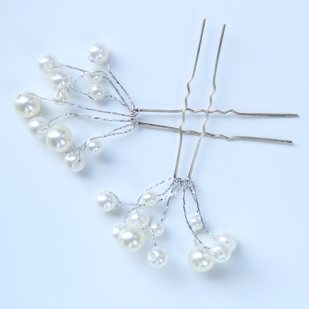 NWT WHITE PEARL CLUSTER BRIDAL GOLD BUN HAIR CLIP